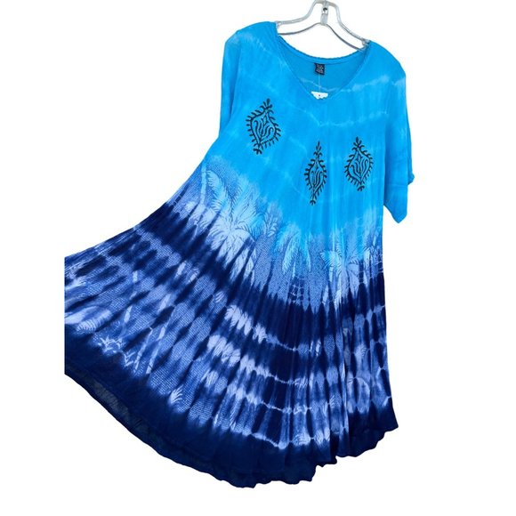 Zury women’s One Size OS Rayon blue tie dye flowy dress Made in India - Picture 2 of 11